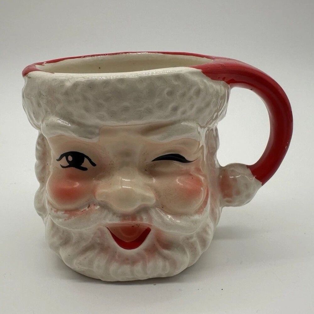 Vintage Winking Santa Mug Enesco Japan Left Eye Wink Open Mouth 2.75" Tall